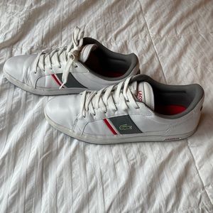 Lacoste Men’s Europa White Leather Sneakers with Red and Green Vintage. Size 11.